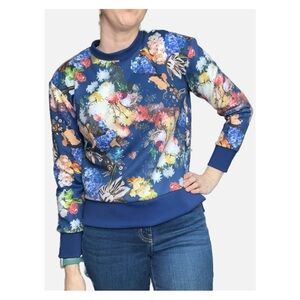 Foray Golf Floral Crewneck Pullover Top Sweatshirt Blue